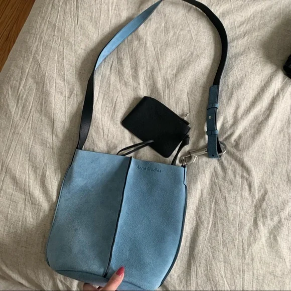 Acne Studios Light Blue Suede Bucket Shoulder Bag - Picture 2 of 5